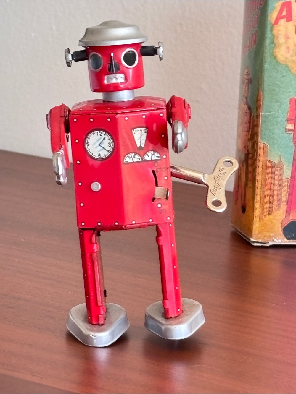 Schylling Red Wind-Up Tin Robot Action Figure - Retro Toy 1990s Tested